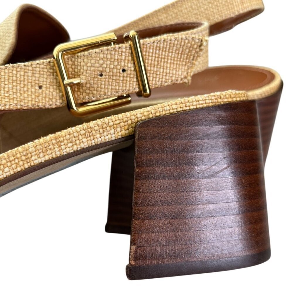 Arezzo Emory Crystal Slingback Pumps Tan Raffia Brown Leather Heels Size 11 - Picture 11 of 12